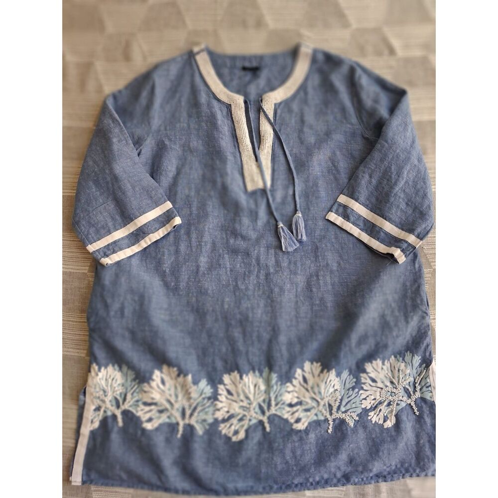 Talbots Beaded Linen Dress Swim Coverup XL